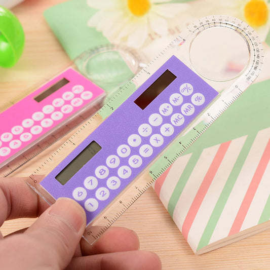 Mini Solar Calculator Ruler – Ultra-Thin 10cm Multifunction School Tool