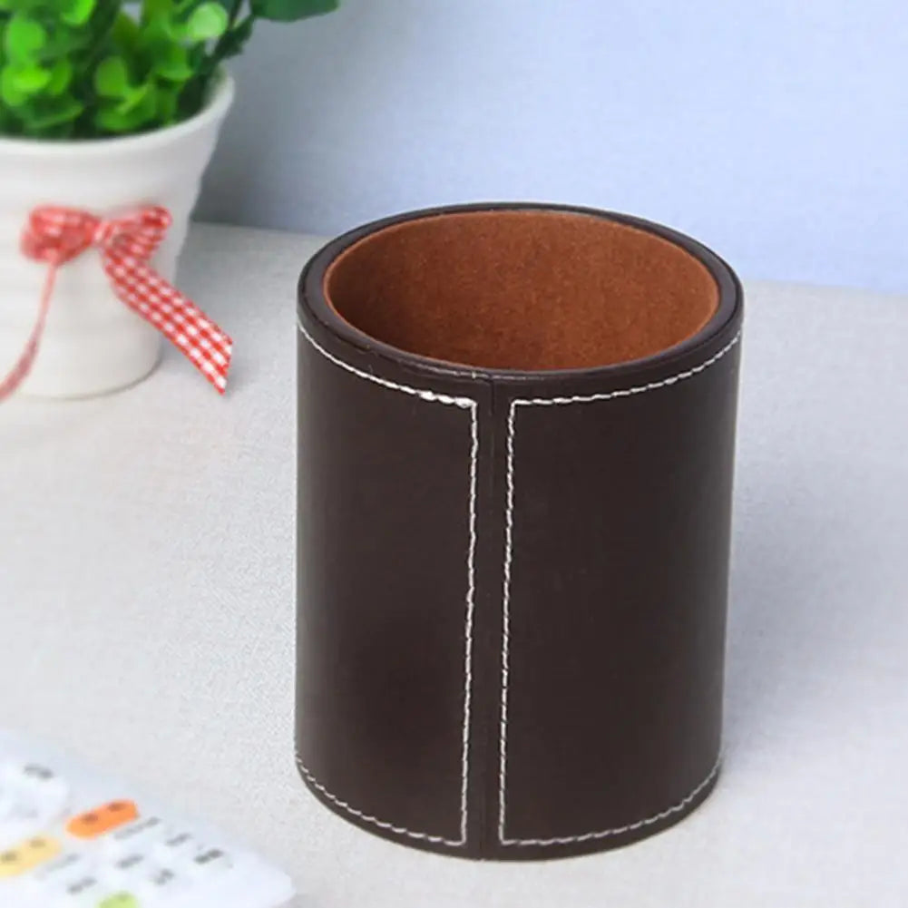 Large Capacity PU Leather Pen Holder – Round Desktop Organizer