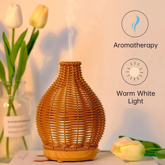 Wood Weave Mini Ultrasonic Humidifier & Essential Oil Diffuser – USB Night Light