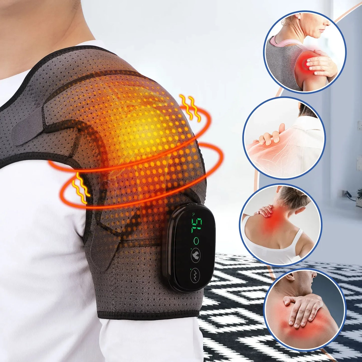 Electric Heating Shoulder Massager Belt – Adjustable Hot Compress Support Brace
