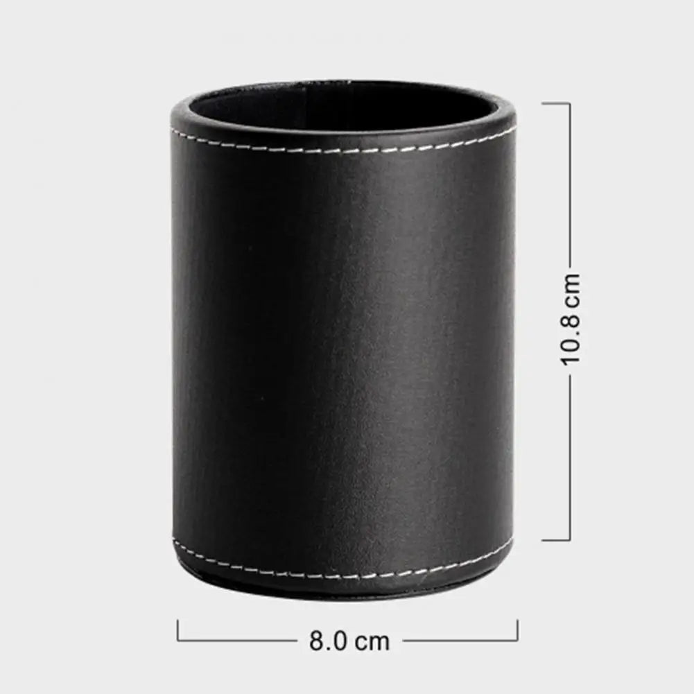 Large Capacity PU Leather Pen Holder – Round Desktop Organizer