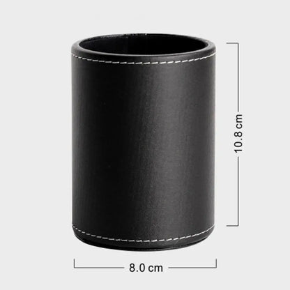 Large Capacity PU Leather Pen Holder – Round Desktop Organizer