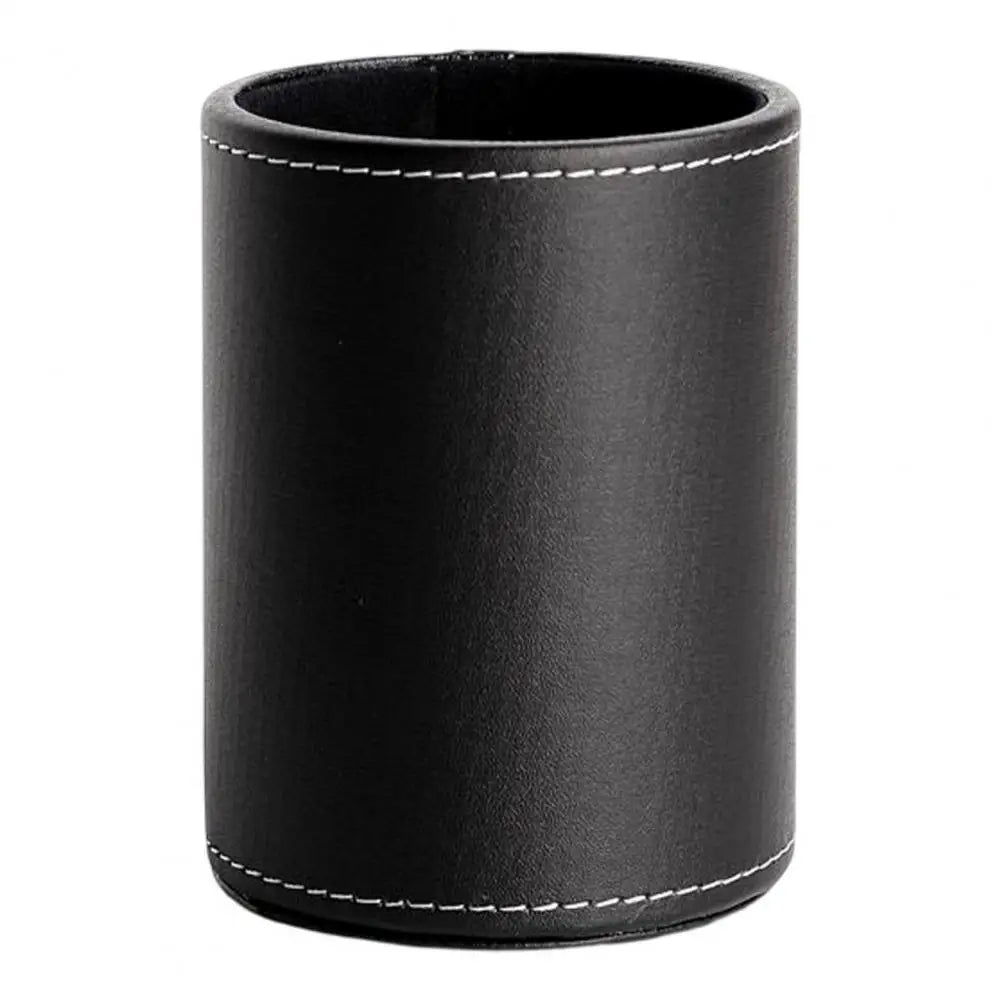 Large Capacity PU Leather Pen Holder – Round Desktop Organizer