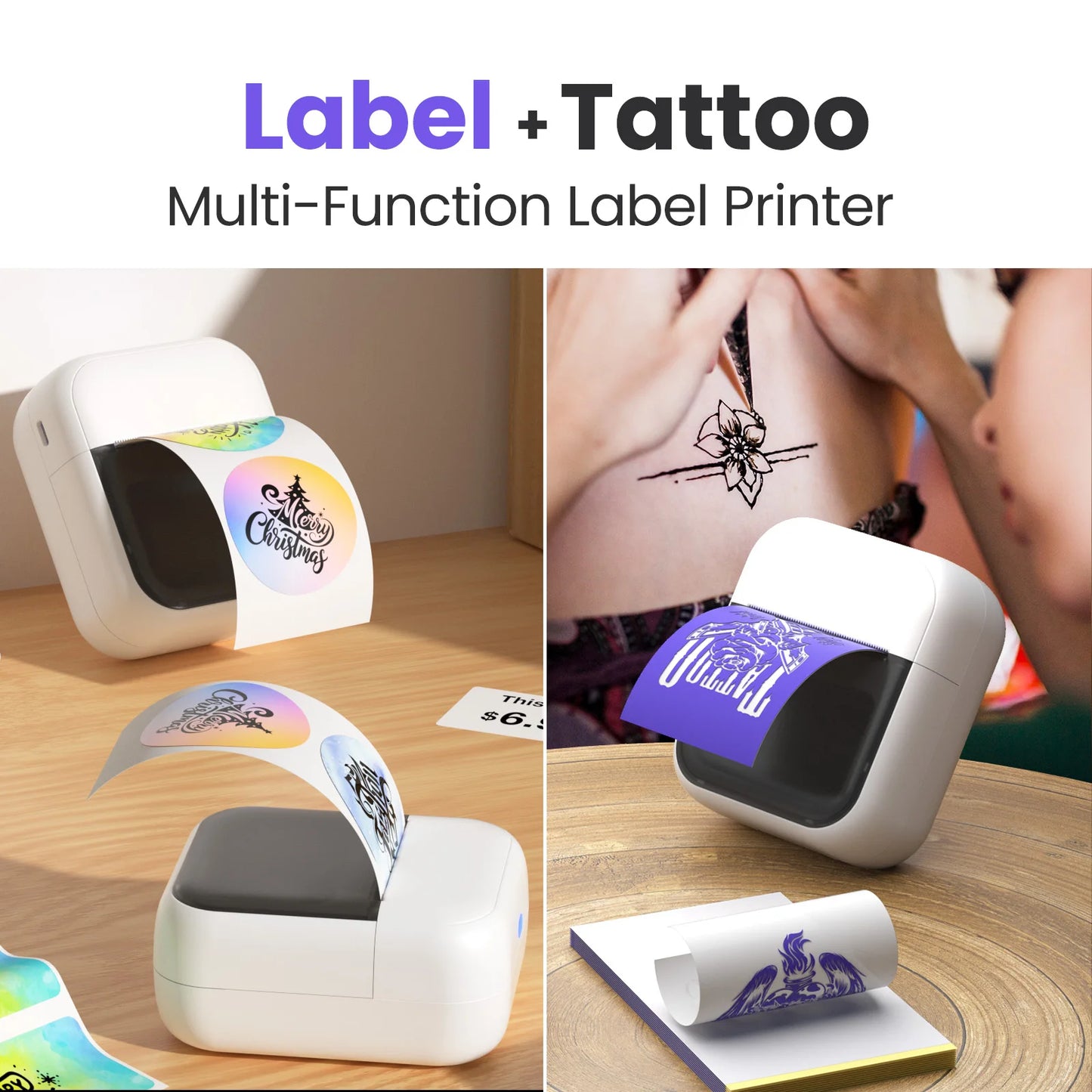 Portable Mini Thermal Label & Tattoo Printer – Inkless Bluetooth Sticker Printer