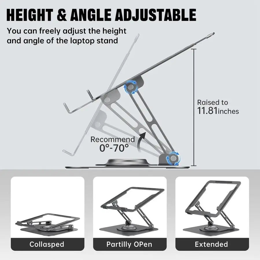 Adjustable Laptop Stand with 360° Rotating Base