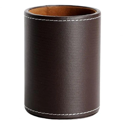 Large Capacity PU Leather Pen Holder – Round Desktop Organizer