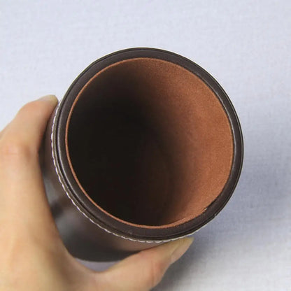 Large Capacity PU Leather Pen Holder – Round Desktop Organizer